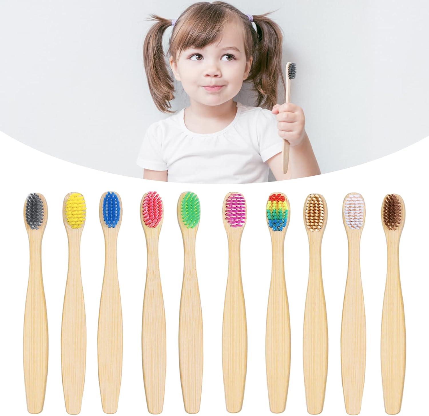 Teeth Whitening Filter - 100Pcs Children's Colorful Natural Bamboo Toothbrush