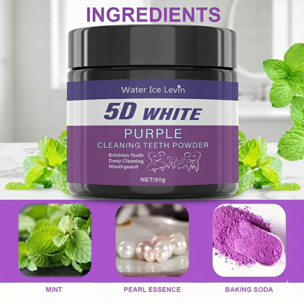 5D White Teeth Powder. Purple  - огляд і ціна Teeth Whitening Baking Soda